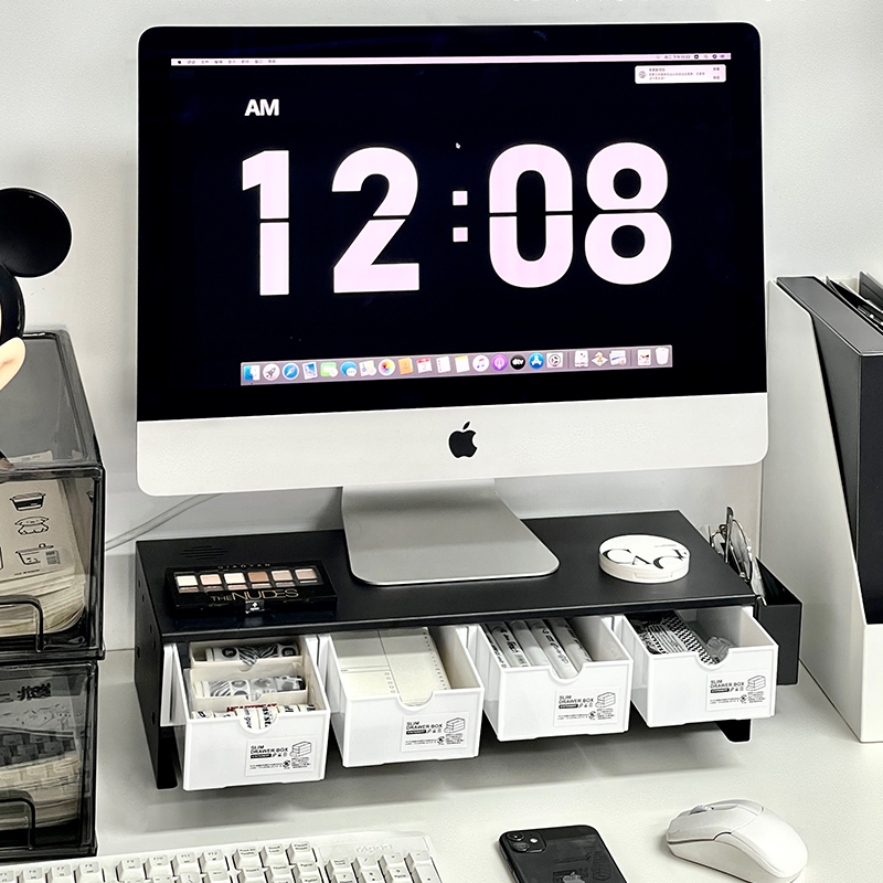 台式电脑增高架带抽屉双层置物架