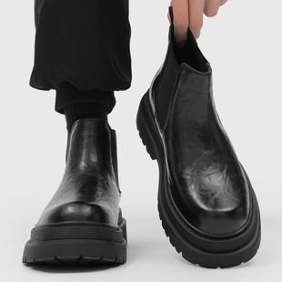 中高帮皮鞋 英伦男士 套脚厚底增高马丁靴切尔西短靴子 新款 2026时尚