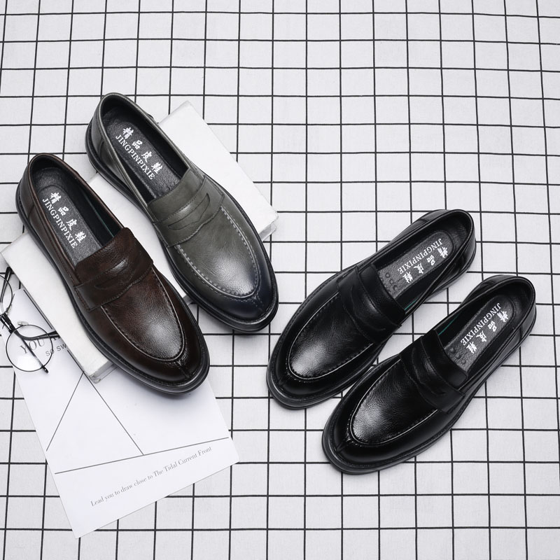 时尚潮流男士套脚小皮鞋厚底增高韩版英伦懒人豆豆鞋青年发型师鞋