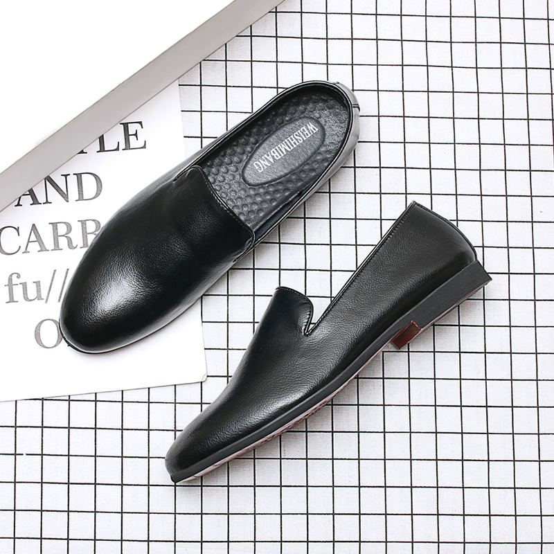 时尚潮流新款休闲皮鞋男士尖头英伦韩版懒人套脚豆豆鞋发型师潮鞋