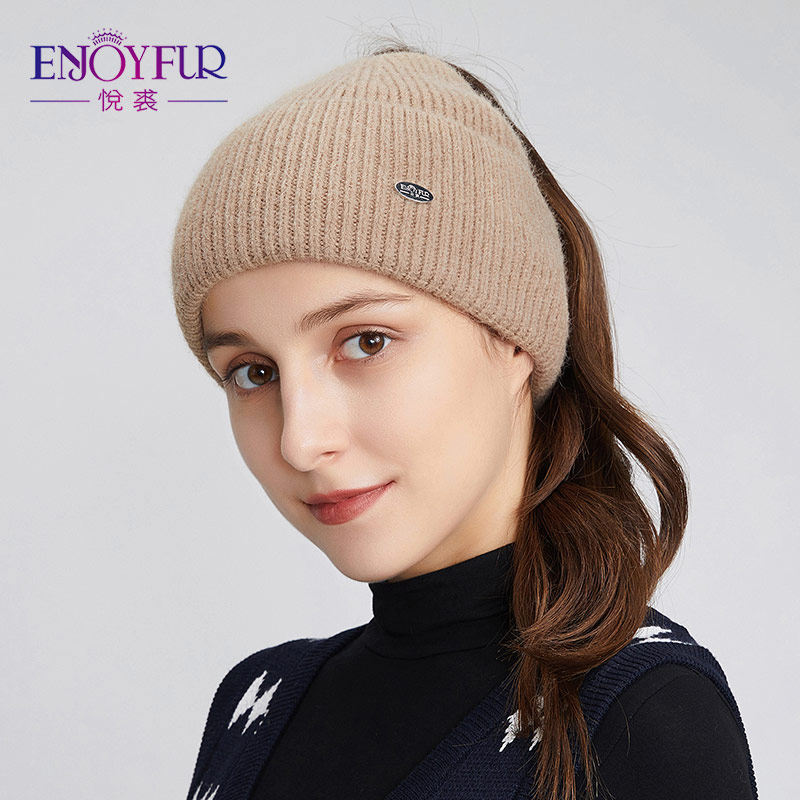 露马尾帽跑步运动时尚保暖针织帽
