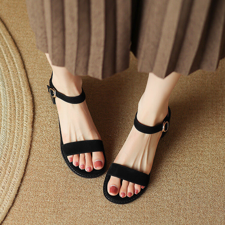 夏季英伦41-43大码女鞋牛皮纯色新款大号韩版一字扣带简约女凉鞋,女鞋,一字带凉鞋,淘宝优惠券,粉丝福利购,淘宝优惠卷