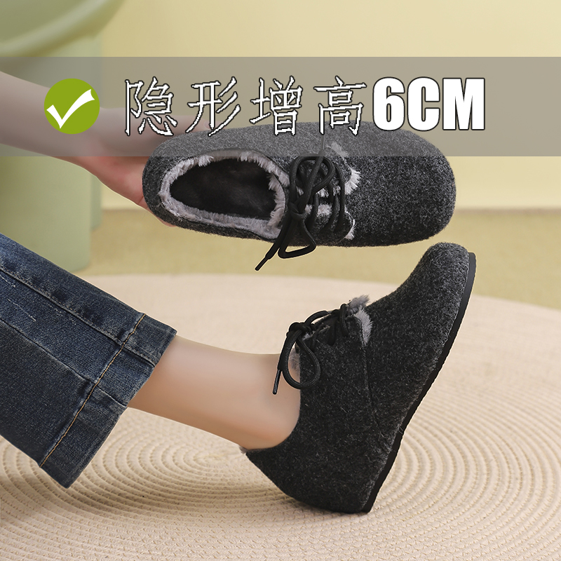 加绒厚底灰色增高勃肯鞋女一脚蹬