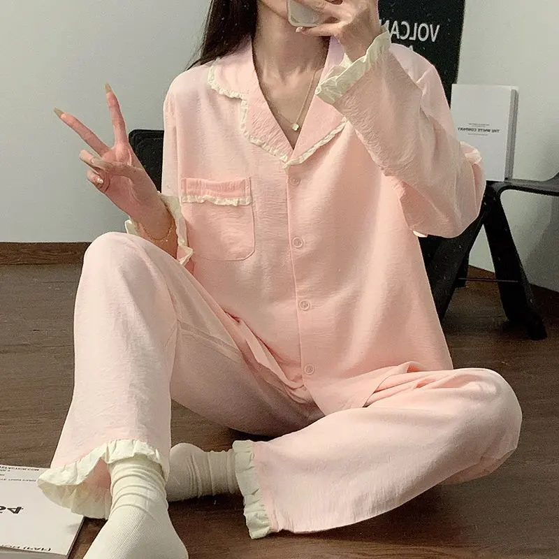 春秋季新款睡衣女云朵棉开衫长袖翻领套装甜美公主风可外穿家居服