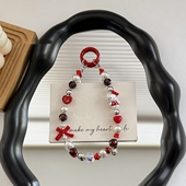 新Kitty猫卡通红串珍珠链可爱手腕短挂手机绳汽车钥匙扣包包挂件