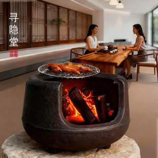 寻隐堂大伍德炉铸铁炉炭炉烧烤炉煮茶炉日本南部铁壶炉取暖炉碳炉