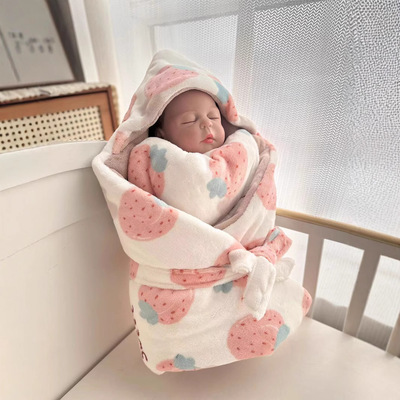 新生儿婴儿冬款包被加大尺寸宝宝春秋抱被盖毯宝宝绒保暖双层加厚