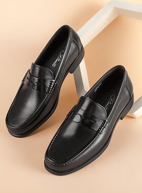 宾度男鞋官方正品男士真皮商务皮鞋办公室轻便软面透气套脚德比鞋