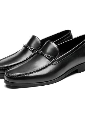 宾度男鞋新款真皮透气平底套脚一脚蹬防臭豆豆鞋乐福鞋休闲鞋皮鞋