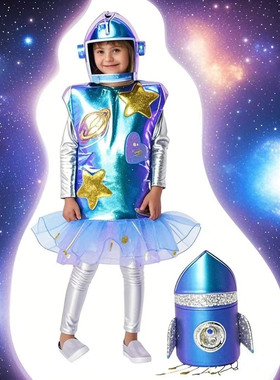 万圣节儿童服装元宇宙科技风外星人cos服太空人宇航员火箭演出服