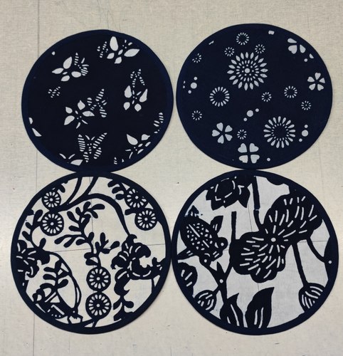 南通蓝麒麟纯手工蓝印花布明清红木仿古家具圆垫茶垫杯垫摆件垫