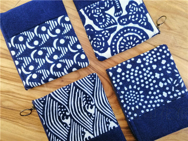南通特产蓝麒麟纯手工蓝印花布blue calico布艺卡包小钱包收纳包