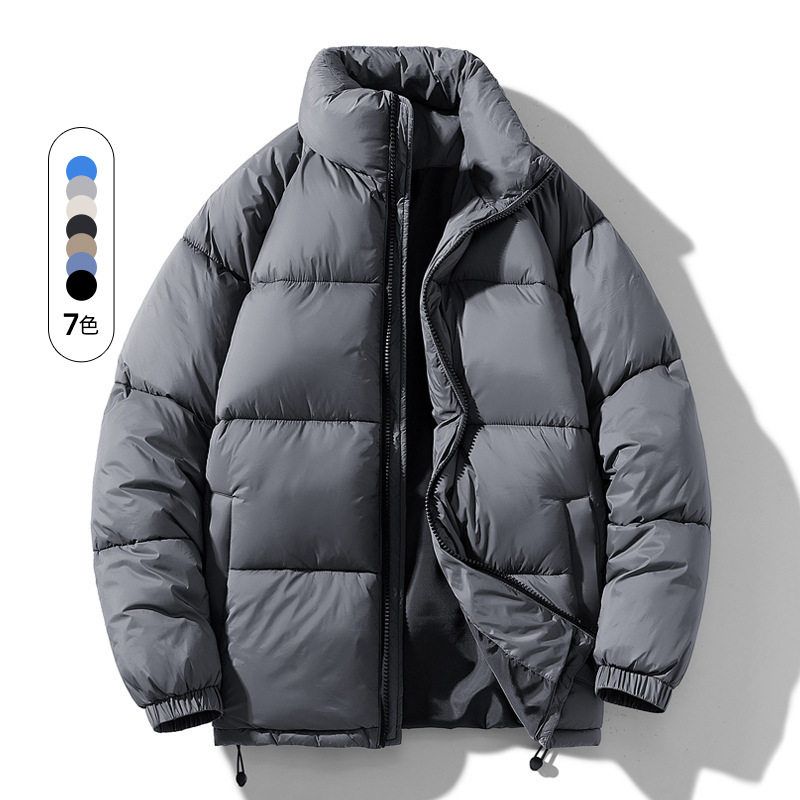 男士可调纯色下摆棉衣立领开衫韩版棉服加厚青年冬季宽松外套棉袄