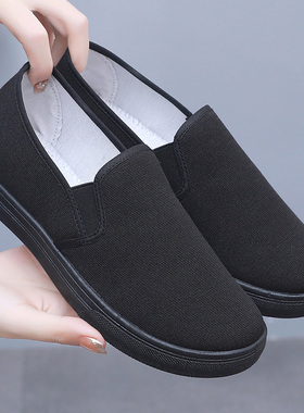 老北京布鞋软底透气男女低帮鞋防滑黑色工作鞋一脚蹬懒人帆布鞋女