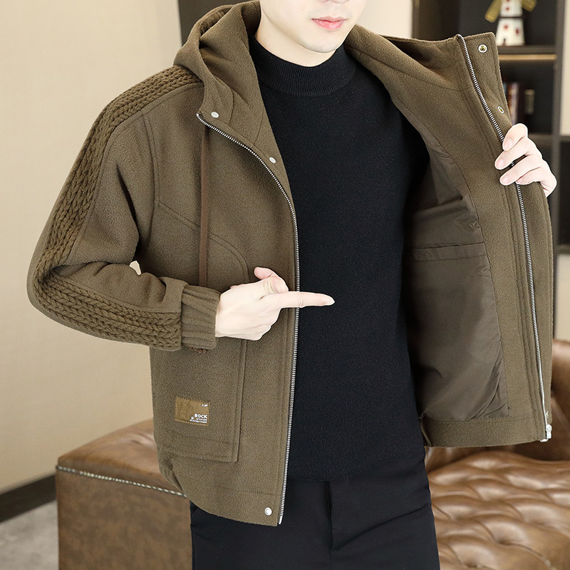 高端连帽毛呢外套男秋冬季新款休闲时尚拼接呢子上衣帅气百搭男装,男装,羽绒马甲,淘宝优惠券,粉丝福利购,淘宝优惠卷