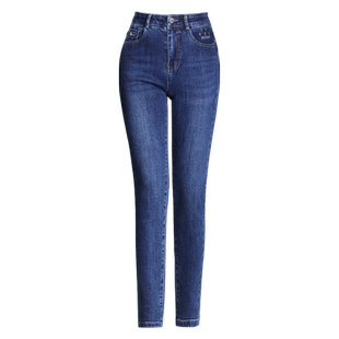 高腰牛仔裤女春秋弹力小脚裤2026新款紧身铅笔裤显瘦妈妈裤子加绒