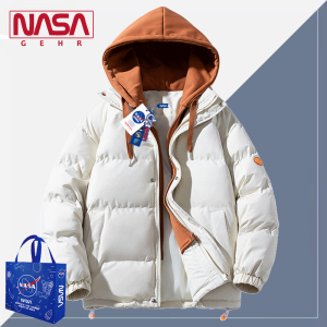 NASA联名2023年新款假两件棉服冬季连帽加厚羽绒保暖棉衣情侣外套