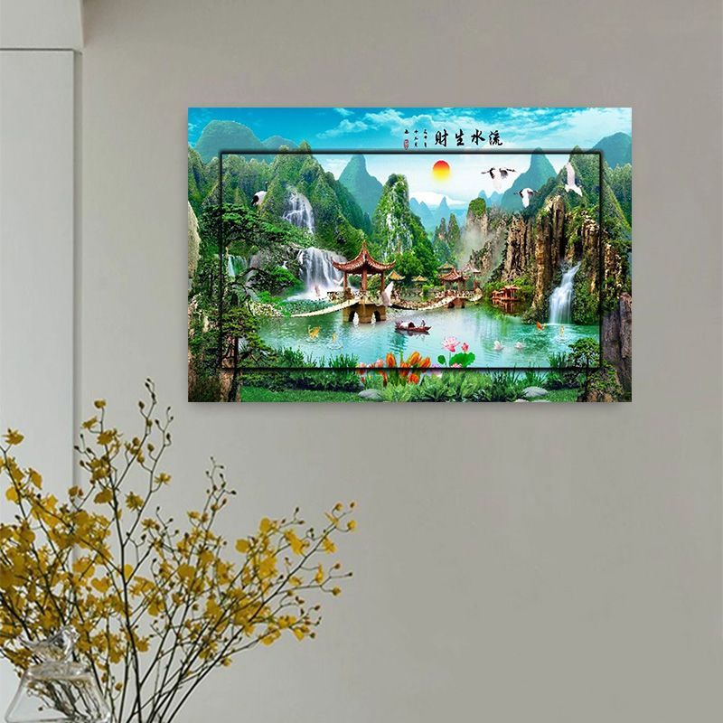 现代中式客厅电表箱遮瑕山水画装饰画贴纸多媒体信号箱美化贴画图片