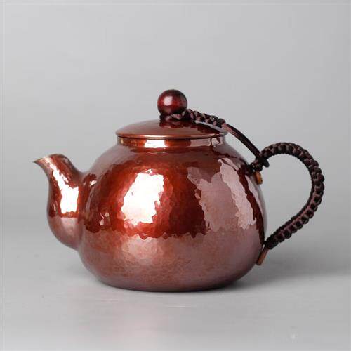 清沁堂500ml纯手工捶打镜面捶纹一张打纯紫铜材质泡茶煮茶壶 清沁