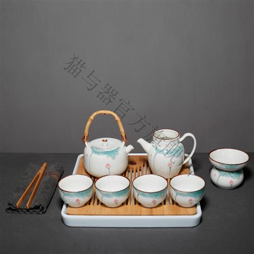 高档猫与器(MAOYUQI) 【品质好物】手绘荷花提梁茶壶功夫茶具套装 电子元器件市场 LED导光板 原图主图