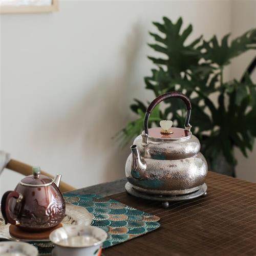 高档纯银时代 纯手工葫芦型烧水足银壶 福禄煮茶壶足银999银茶壶