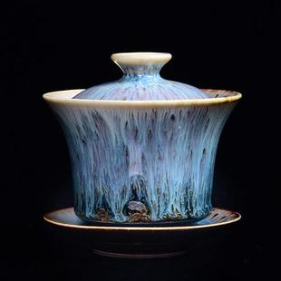 高档仙袋 家用工夫均瓷拉丝 陶瓷碗 建盏泡三才盖碗喝茶碗茶盖碗