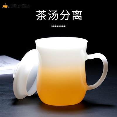 【高端品质】慕酷 玉瓷商务办公杯水杯耐热玻璃大号带过滤网绿茶