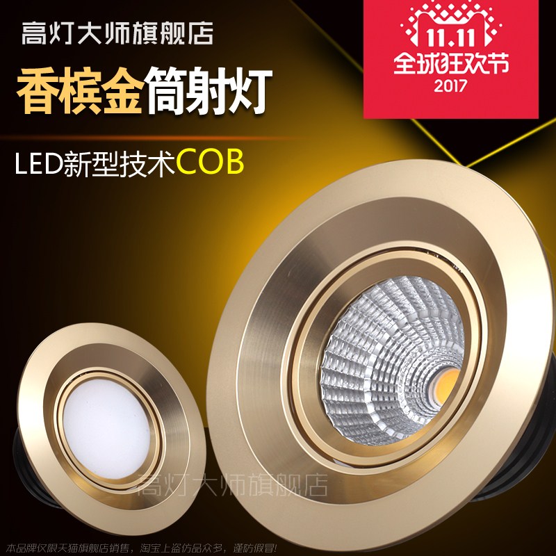GDDS 歐式射燈美式筒燈led香檳金色天花燈客廳吸頂過道嵌入式cob