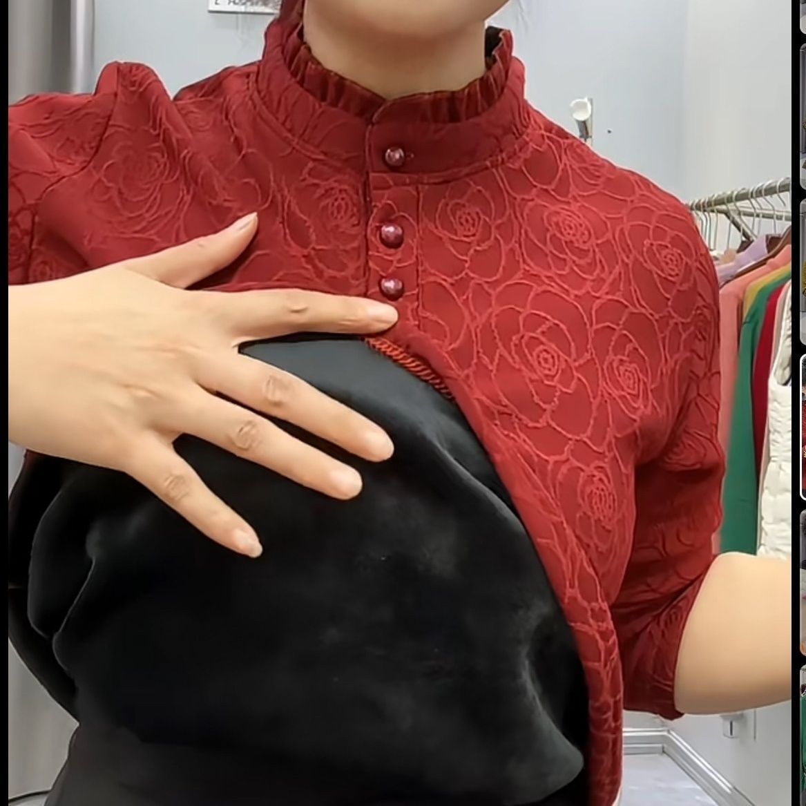 妈妈百搭提花长袖加绒中式T恤加厚秋冬保暖新款上衣时尚洋气打底