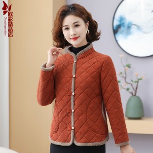 保暖毛领棉衣中老年女妈妈装灯芯绒棉袄冬装抖音同款洋气加绒加厚