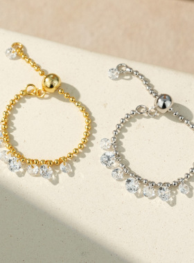 精品S925纯银轻奢星河流苏抽拉戒指女ins风小众满钻指环可调节
