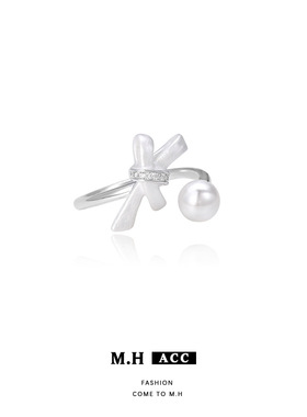 轻奢小众设计高级感ins学生珍珠蝴蝶结开口戒指女时尚个性食指戒