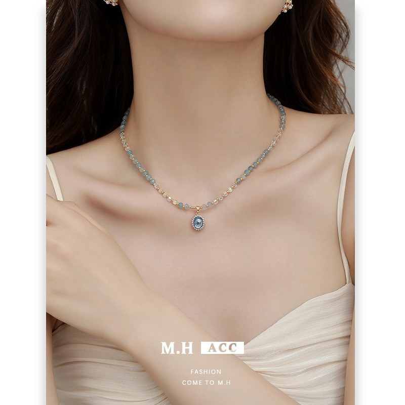 夏季日韩海蓝宝项链手链女轻奢高级感小众吊坠绝美海边配饰品