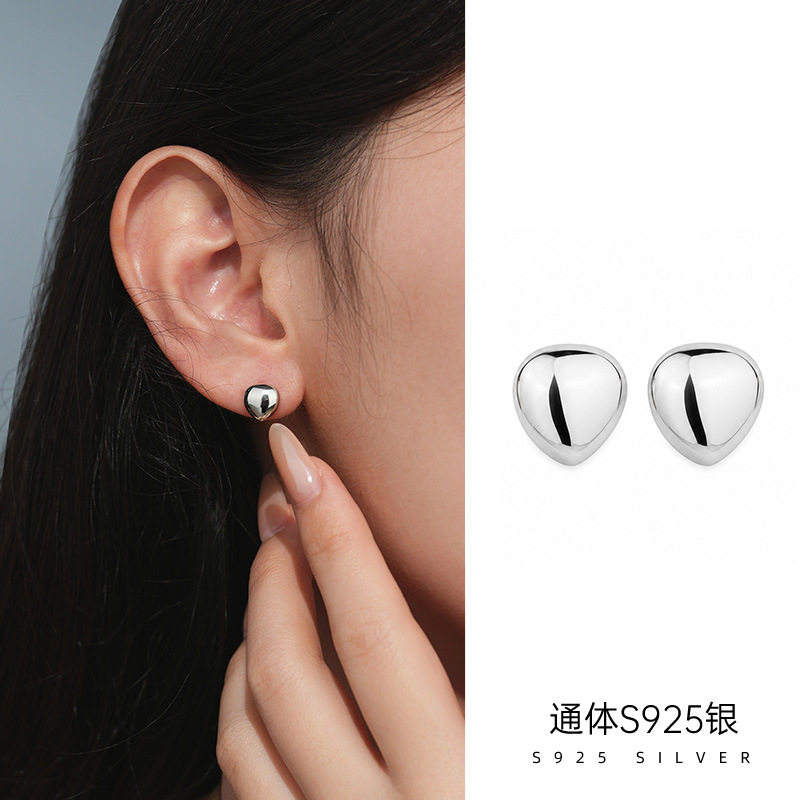 精品S925纯银精品简约光面水滴耳钉女高级感百搭ins风欧美耳饰