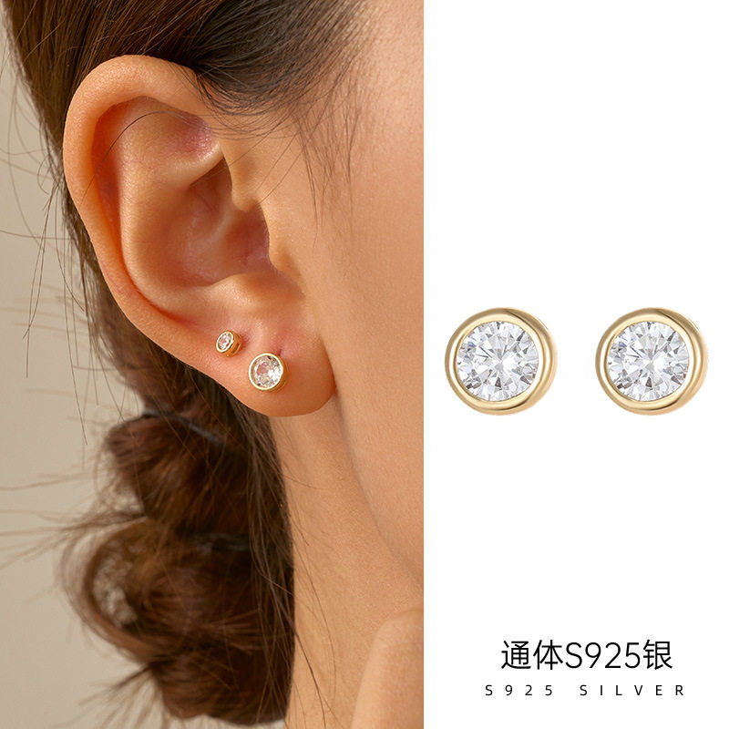 精品S925纯银外贸饰品泡泡钻耳钉简约经典款百搭男女高级感耳饰