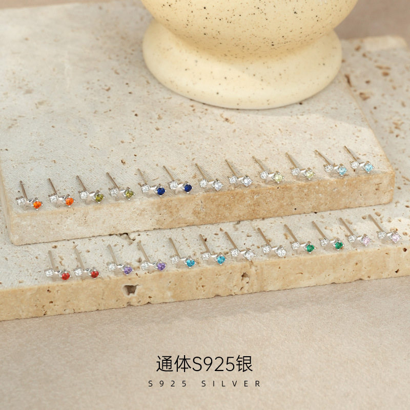 精品S925纯银精品十二生辰石五角星耳钉女简约百搭ins耳饰热卖