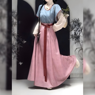 原创汉服女唐制褙子齐腰长裙春夏国风古装女装日常新中式简约套装