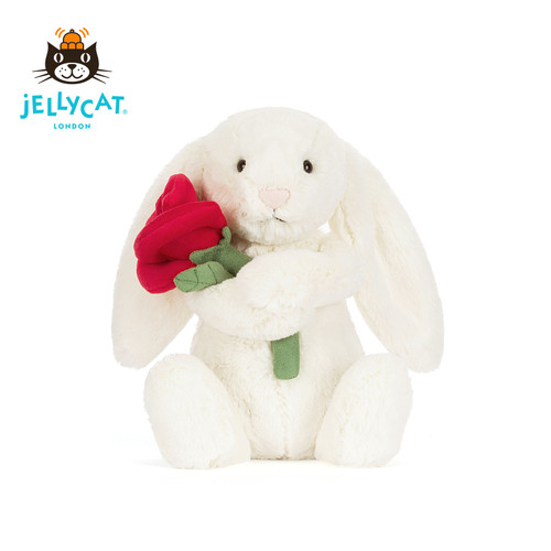 英国Jellycat乳白色怀抱玫瑰邦尼兔玩偶毛绒玩具娃娃兔子生日礼物