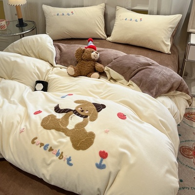 毛巾绣四件套牛奶绒加厚卡通可爱