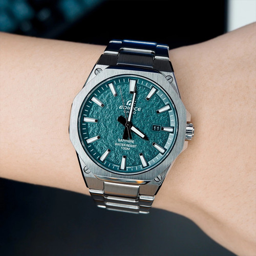 正品卡西欧Casio EDIFICE绿松石色八角橡树男士石英表夜光日历表