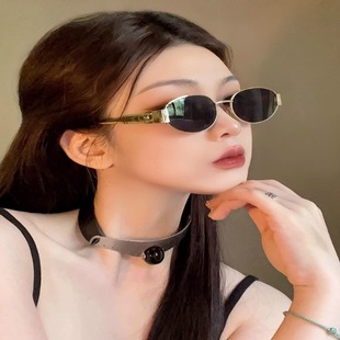 猫眼墨镜女高级感2024新款复古凯旋门金属椭圆偏光太阳镜防紫外线