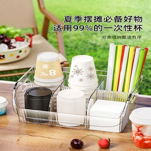 摆摊一次性奶茶杯收纳盒放吸管杯盖纸巾分格柠檬茶咖啡杯子置物架