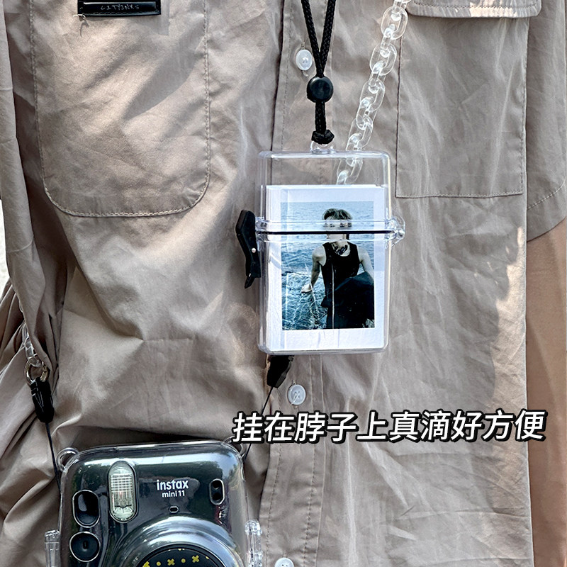 拍立得相纸收纳盒挂脖亚克力透明富士相纸盒摆台收纳相框照片展示
