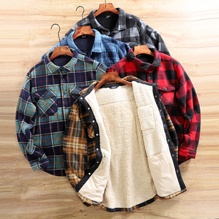 衬衫 户外工装 外套潮 外贸尾货加绒加厚仿羊羔绒保暖男士 欧洲小众