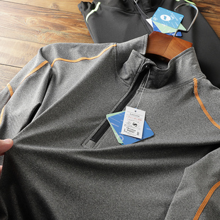 高弹力透气 T恤男春秋运动健身跑步速干打底上衣 半拉链立领长袖