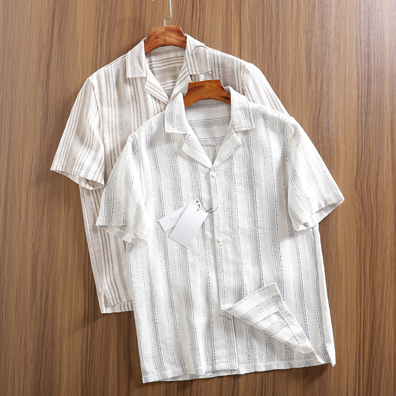 镂空针织透气休闲古巴领短袖衬衫