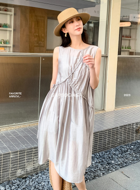 Garbociaga龍喜儿 天丝莫代尔混纺高级感抽皱蓬松大摆连衣裙 5561