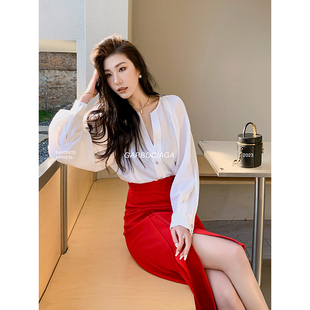 2071 小众V领简约高级气质通勤衬衫 Garbociaga龍喜儿 明日之星