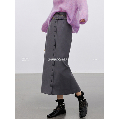 龙喜儿长款精纺羊毛气质高级半裙