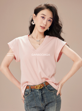 Garbociaga龍喜儿 fra* 70S莫代尔桑蚕丝小飞袖V领显瘦T恤 5319
